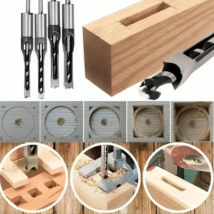 Square Tenon Drill Bit Set CNC-Milled Carbon Steel 4-Piece