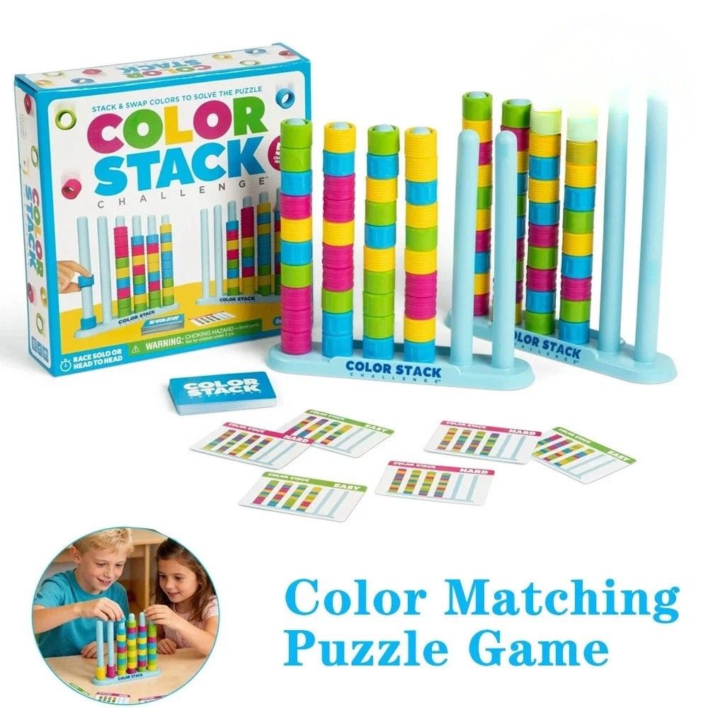 Stacking Game Simultaneous Play 50 Cards & Multicolor Rings