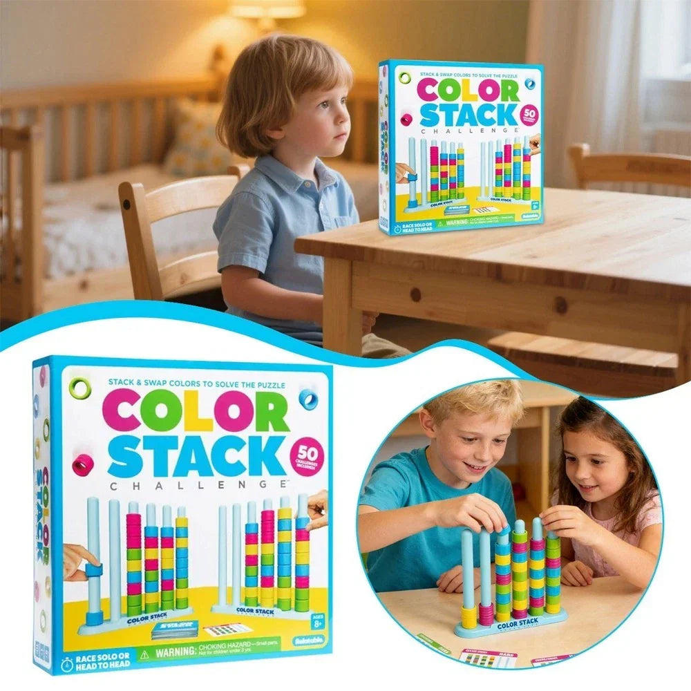Stacking Game Simultaneous Play 50 Cards & Multicolor Rings