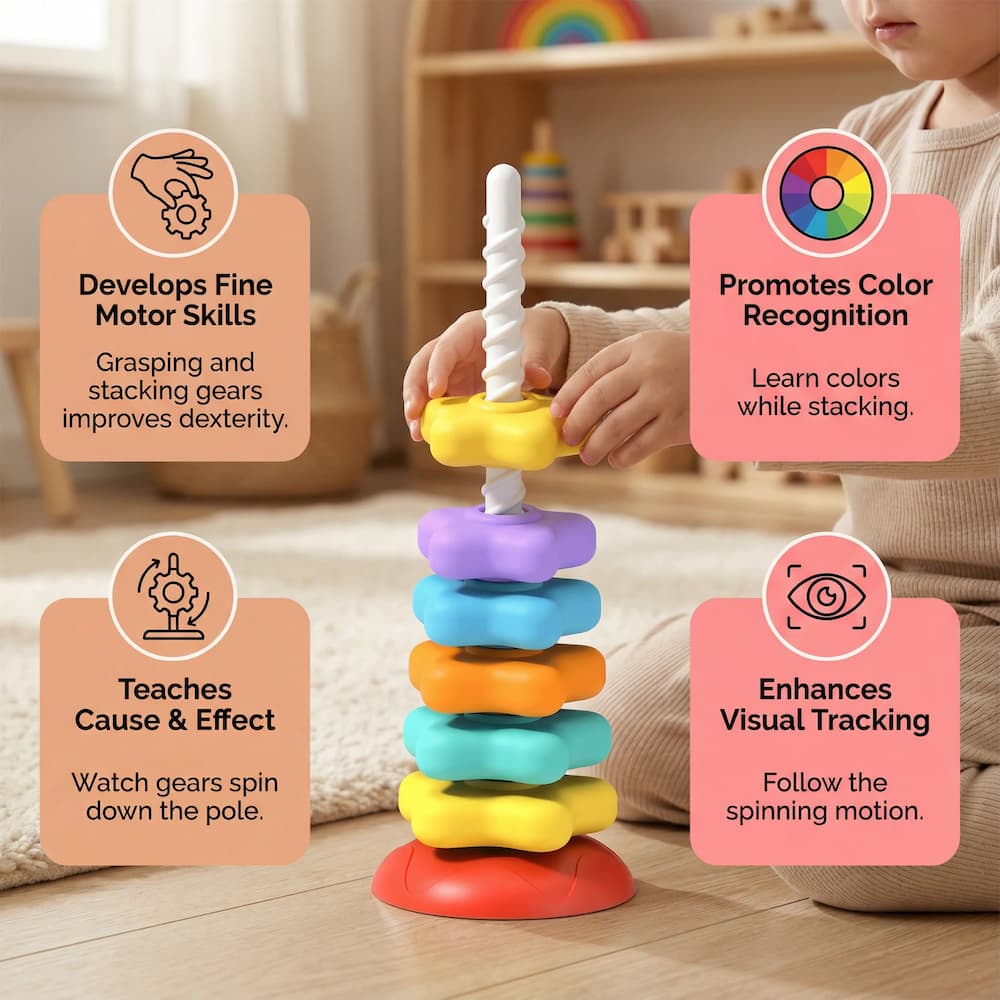 Stacking Toy Spiral Tower Multicolor Durable Plastic