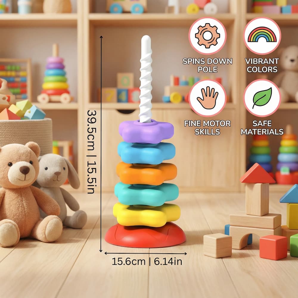 Stacking Toy Spiral Tower Multicolor Durable Plastic