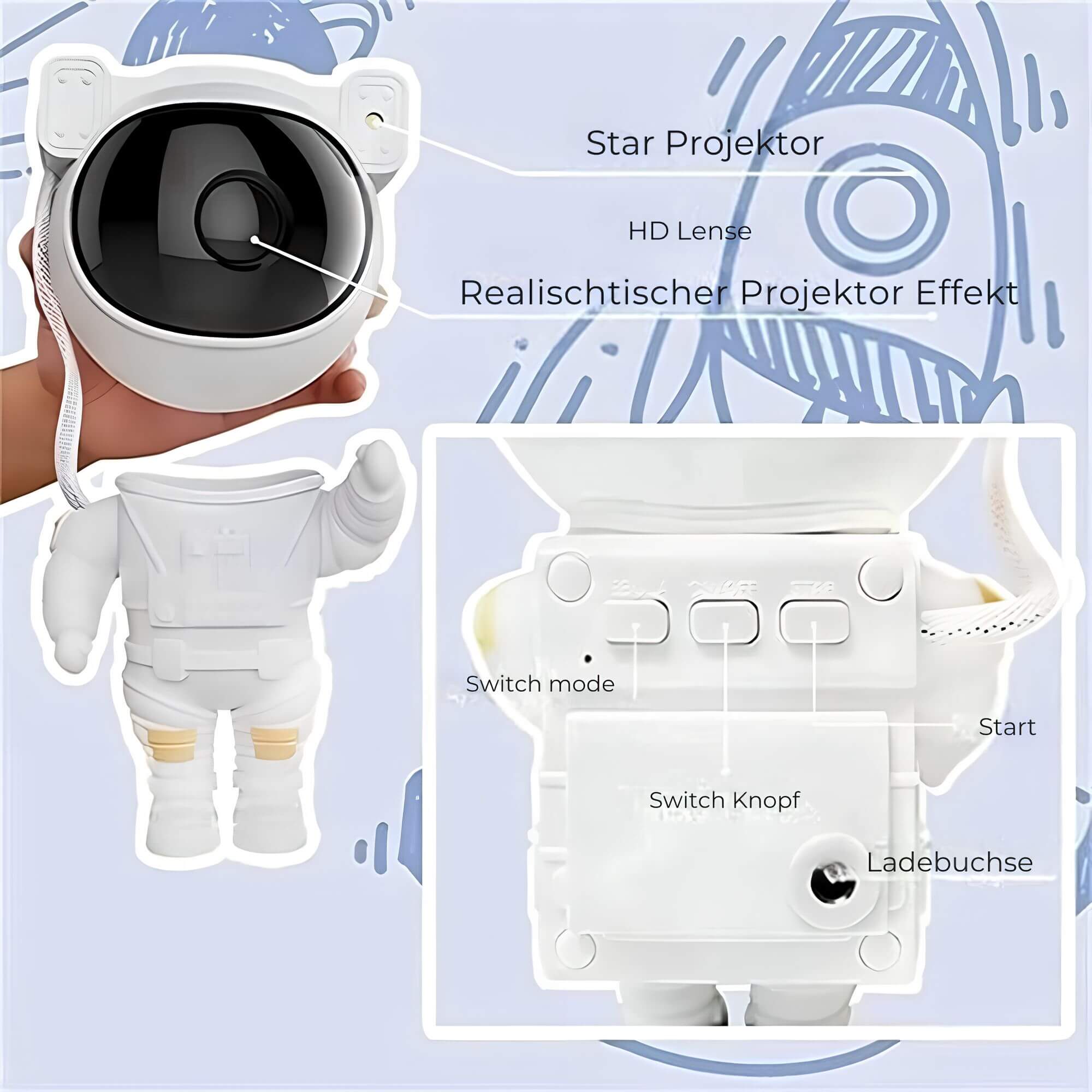 Star Projector Lamp Astronaut Design RGB LED Remote Control
