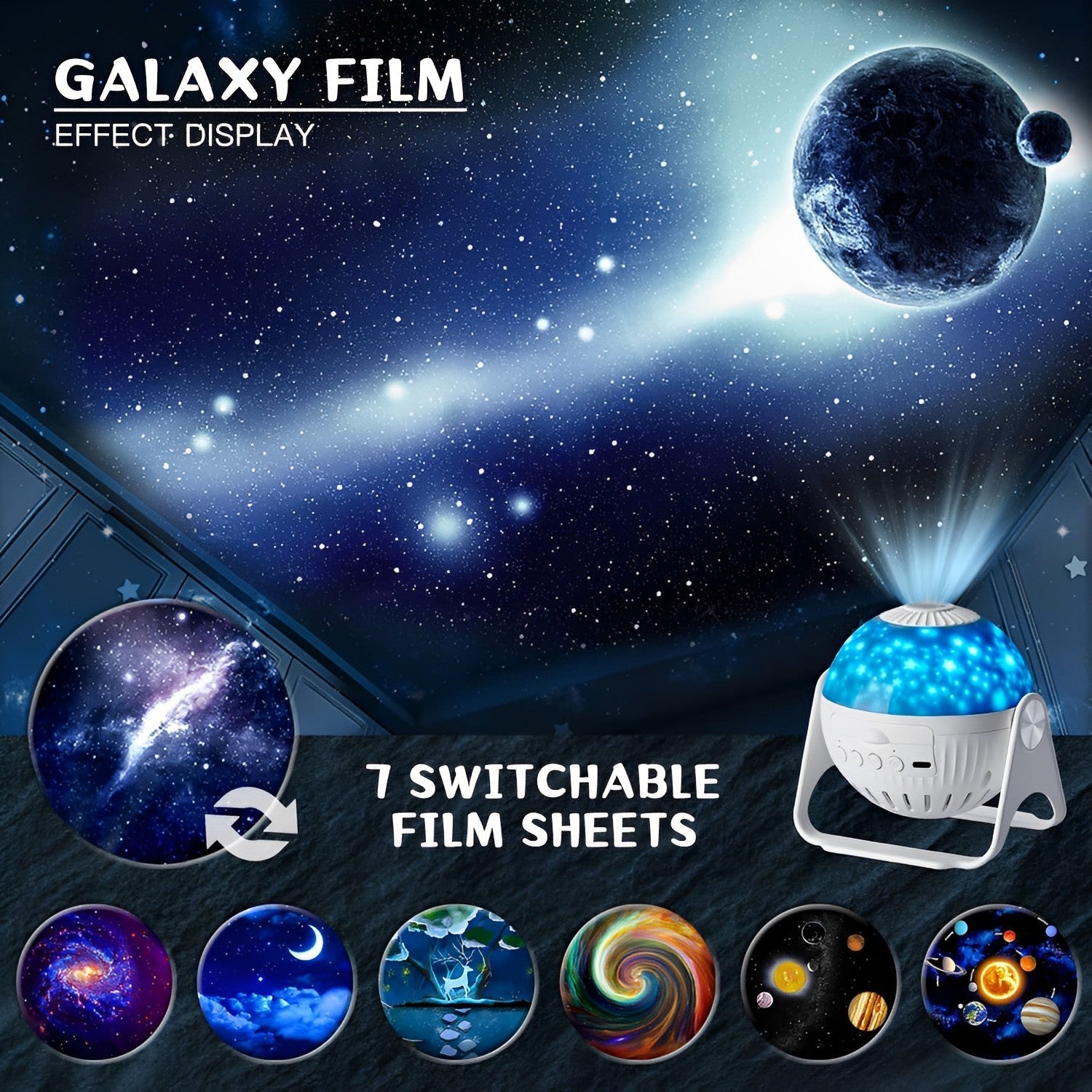 Star Projector Rotating USB Rechargeable Adjustable Focus