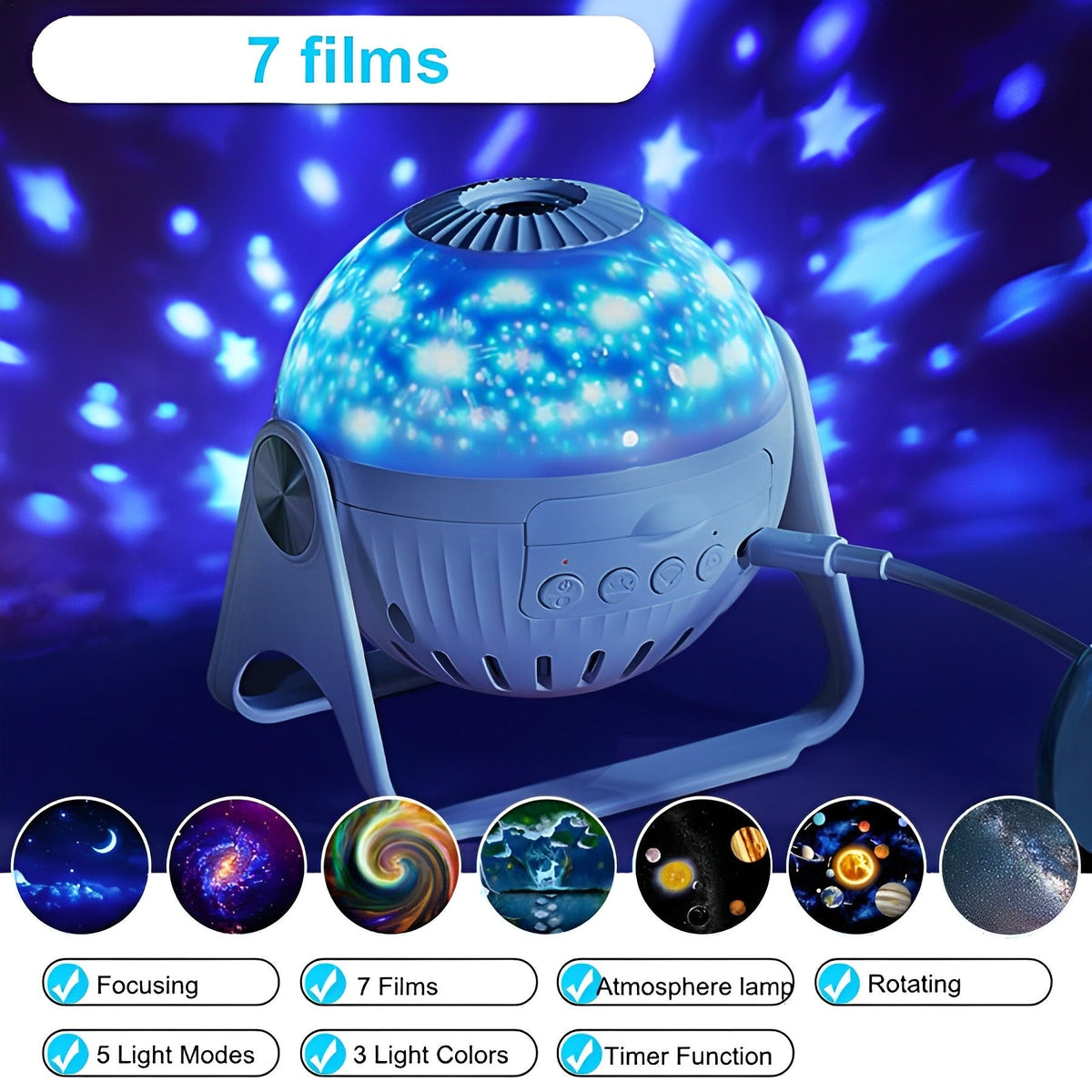 Star Projector Rotating USB Rechargeable Adjustable Focus