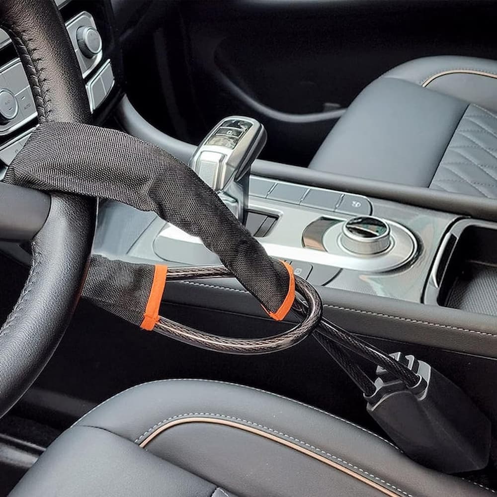 Steering Wheel Lock Braided Steel Core Tool-Free Install