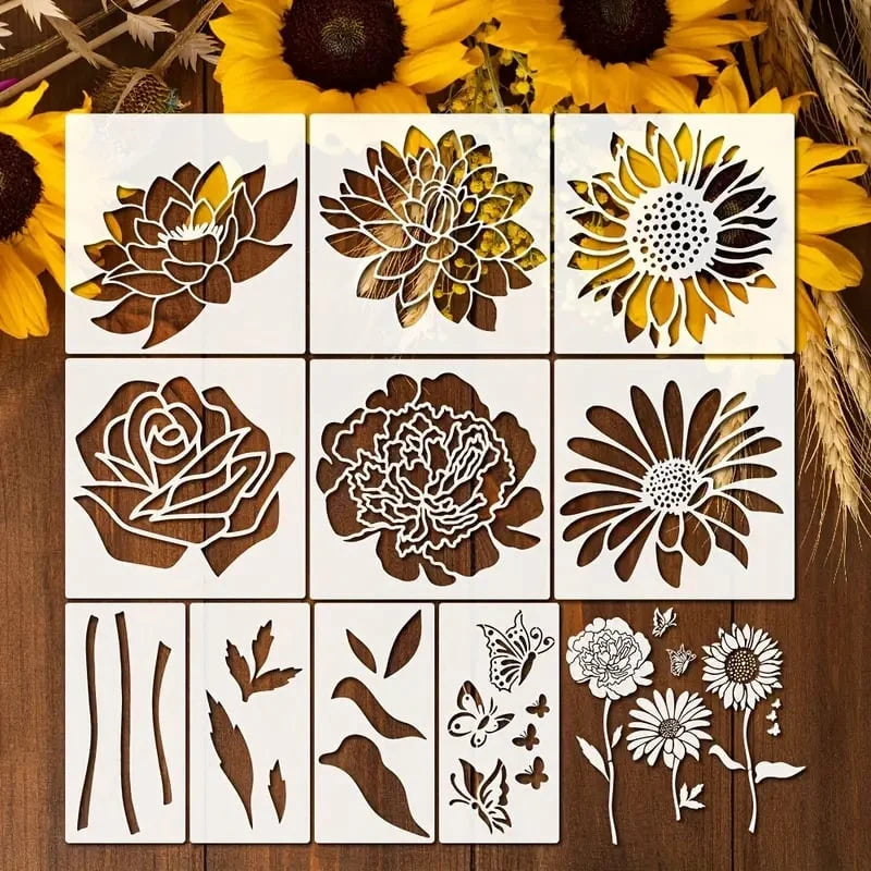 Stencil Set Floral Reusable Flexible 10 Pack