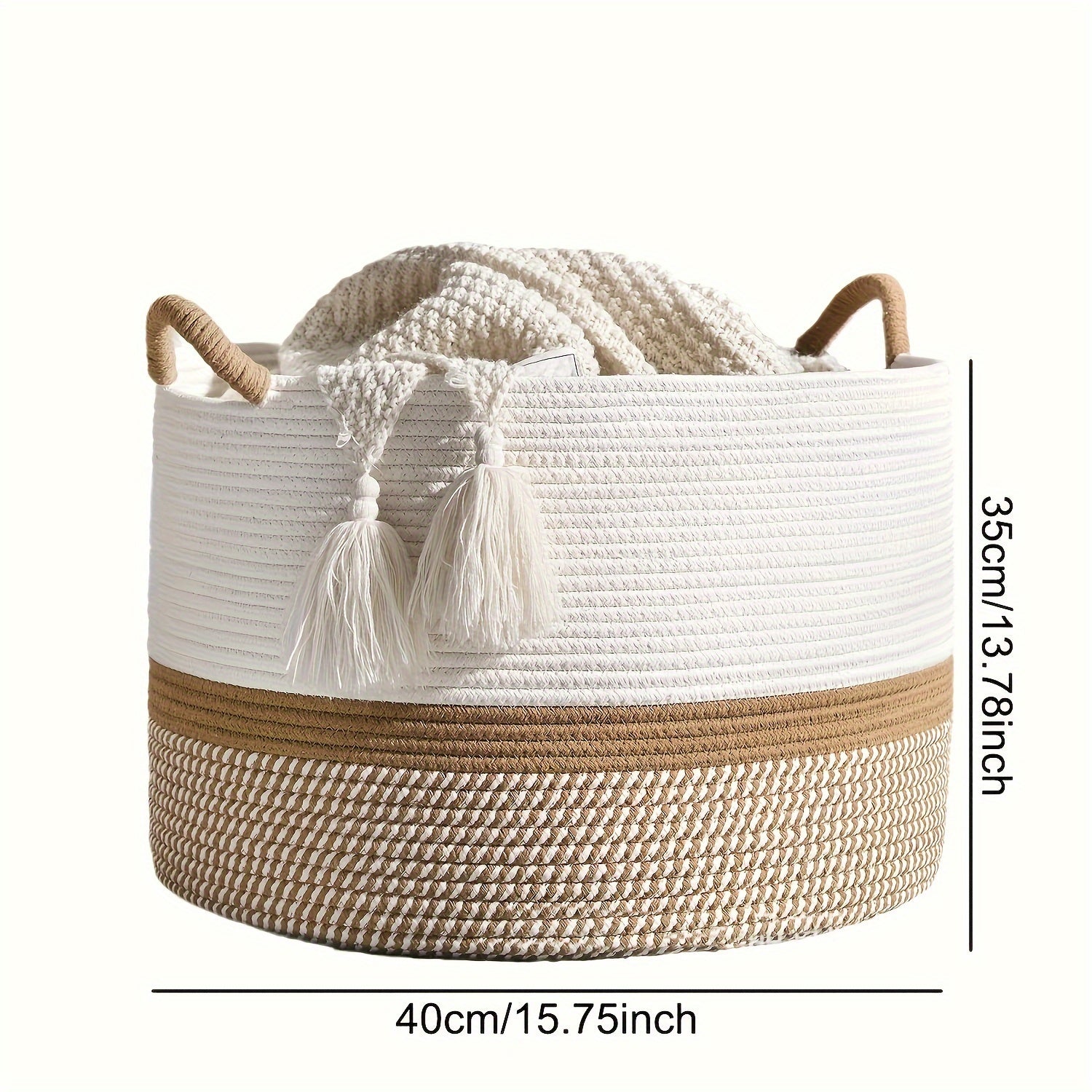 Storage Basket Cotton Boho Striped Rope Handles