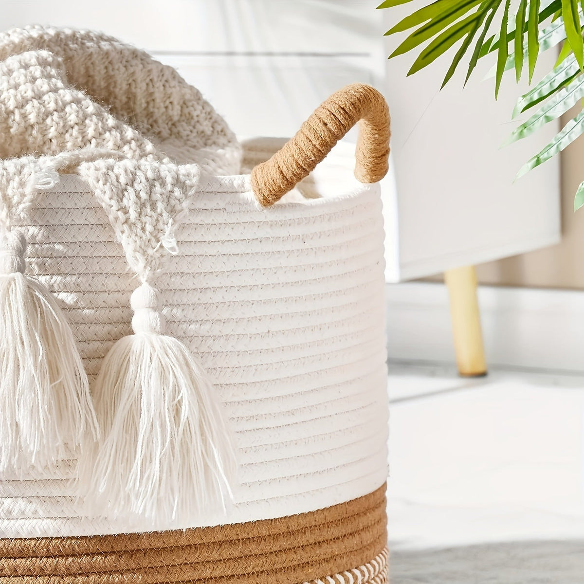 Storage Basket Cotton Boho Striped Rope Handles