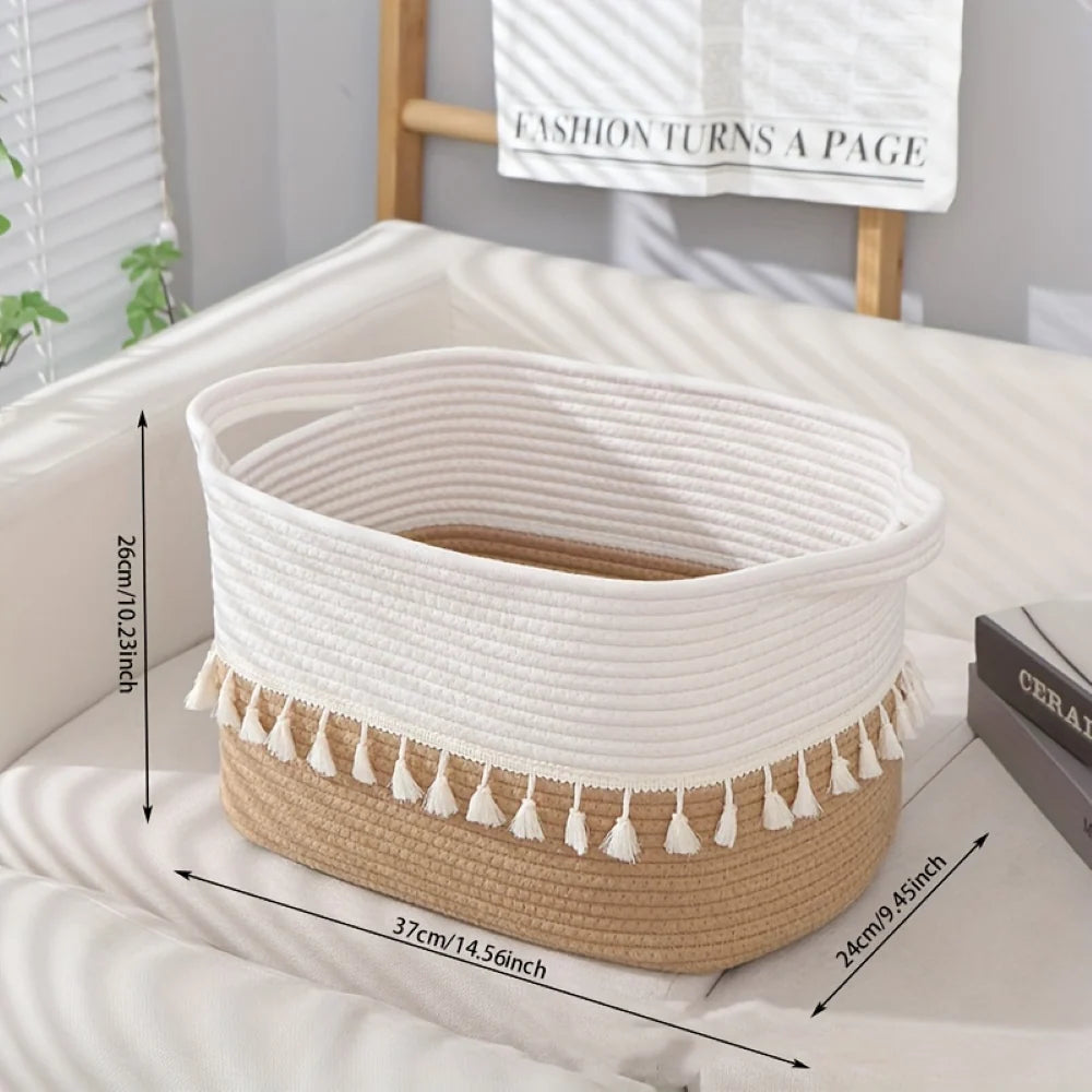 Storage Basket Cotton Rope Tassels & Handles