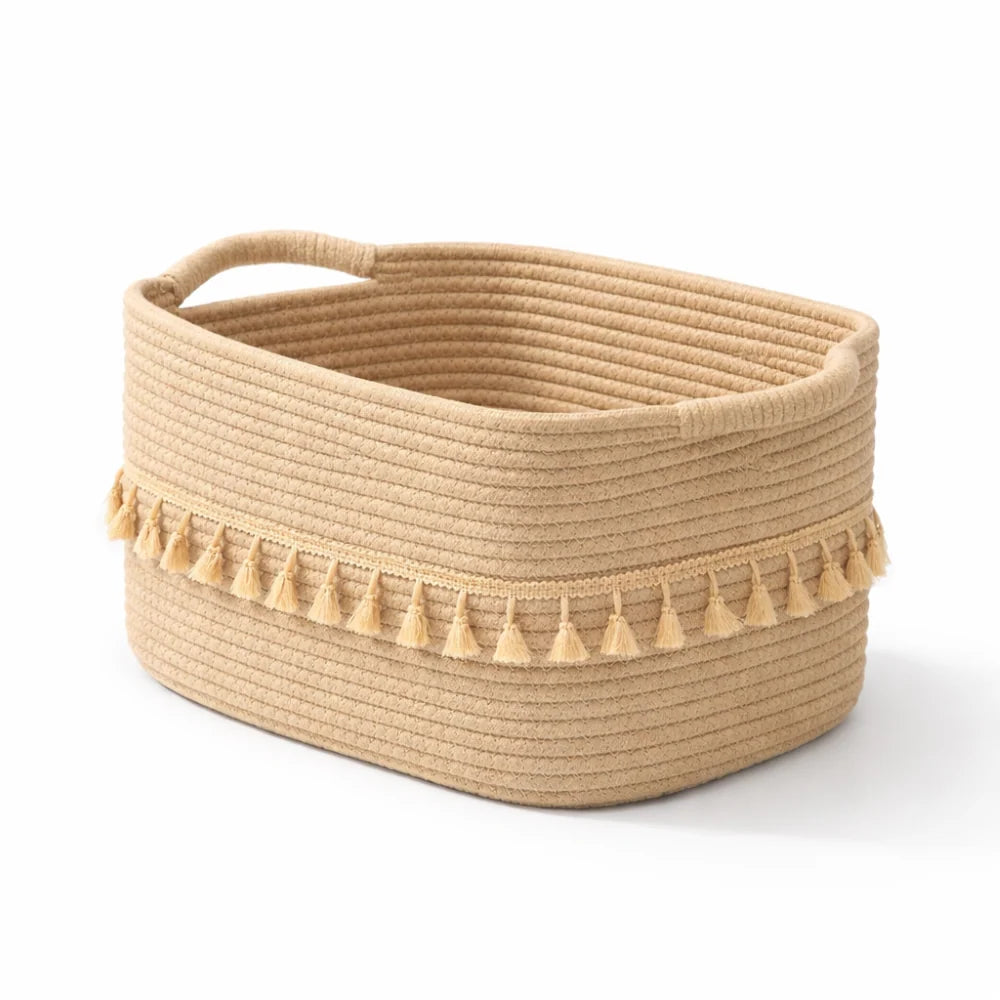 Storage Basket Cotton Rope Tassels & Handles