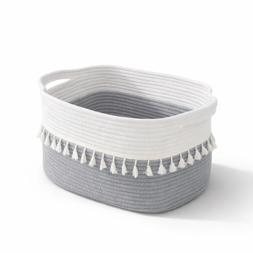 Storage Basket Cotton Rope Tassels & Handles