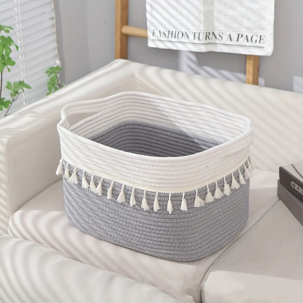 Storage Basket Cotton Rope Tassels & Handles