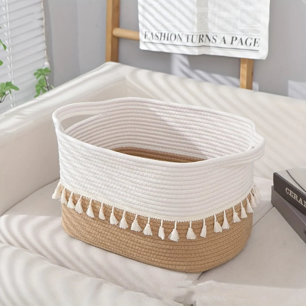 Storage Basket Cotton Rope Tassels & Handles