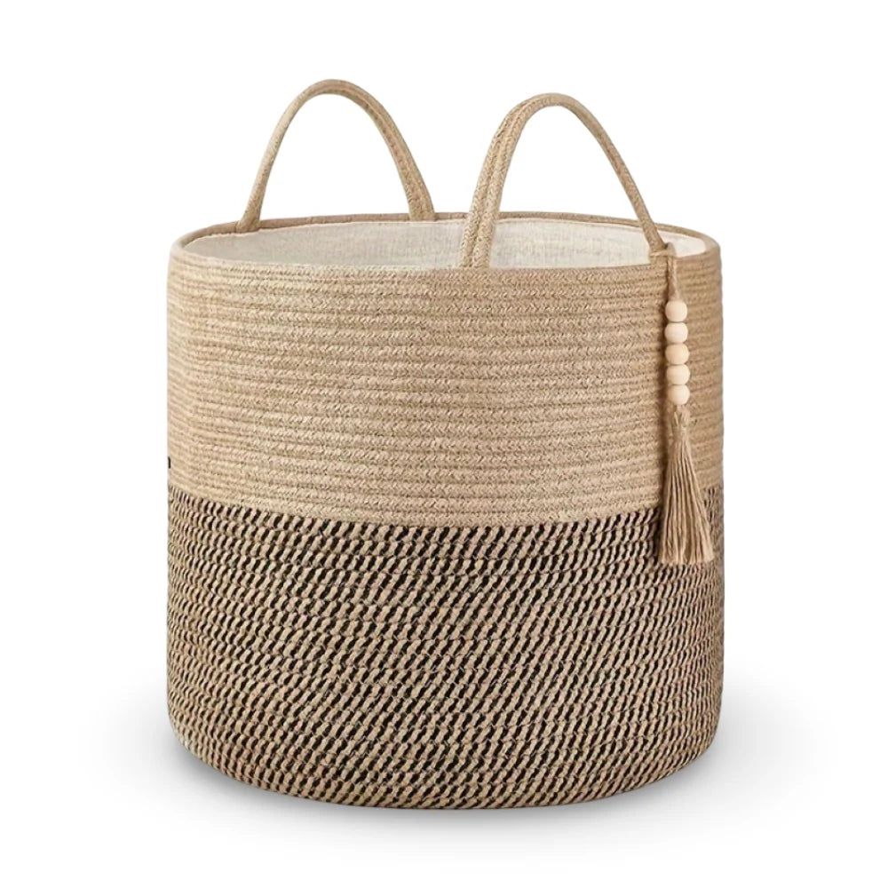 Storage Basket Handcrafted Macrame Cotton Rope Reinforced Handles