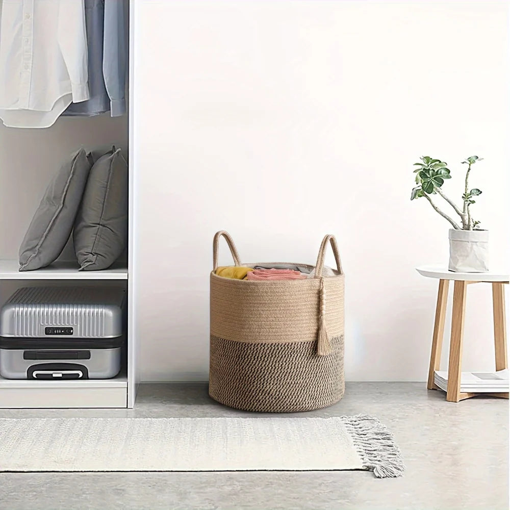 Storage Basket Handcrafted Macrame Cotton Rope Reinforced Handles