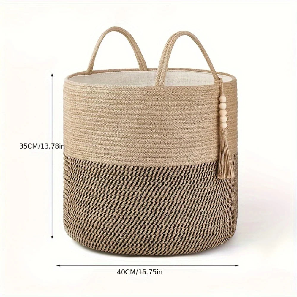 Storage Basket Handcrafted Macrame Cotton Rope Reinforced Handles