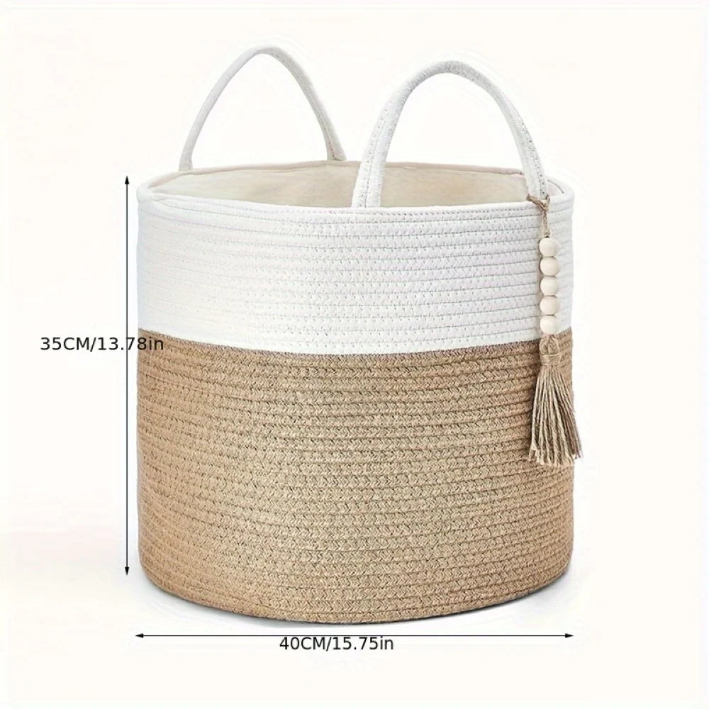 Storage Basket Handcrafted Macrame Cotton Rope Reinforced Handles