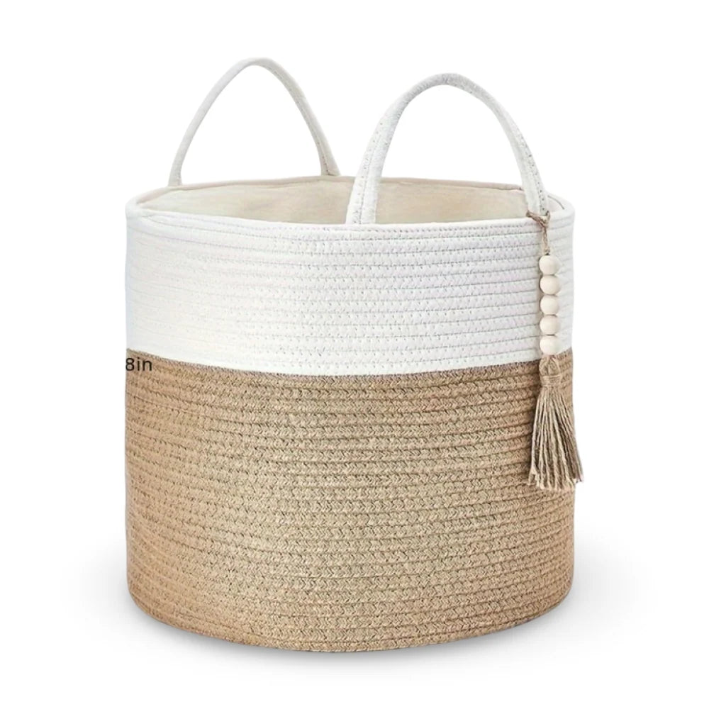 Storage Basket Handcrafted Macrame Cotton Rope Reinforced Handles