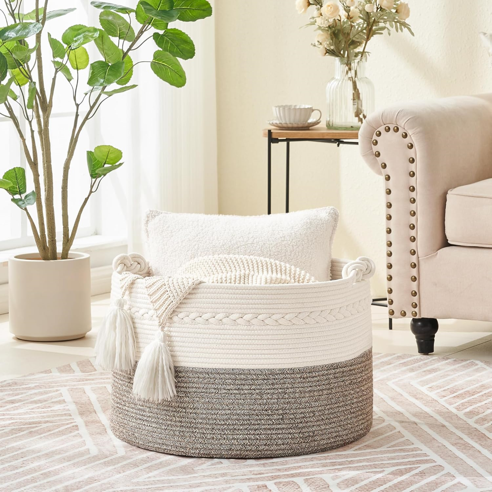 Storage Basket Large Cotton Rope Handles