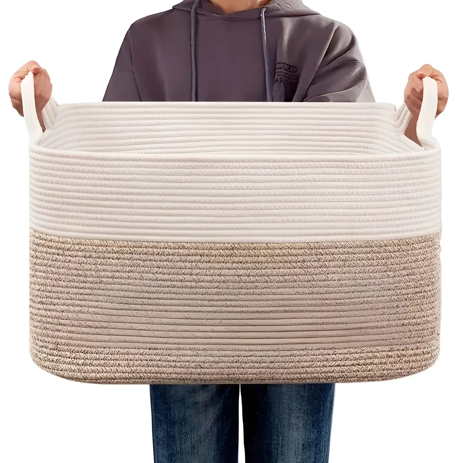 Storage Basket Woven Cotton Rope Spacious Comfortable Handles