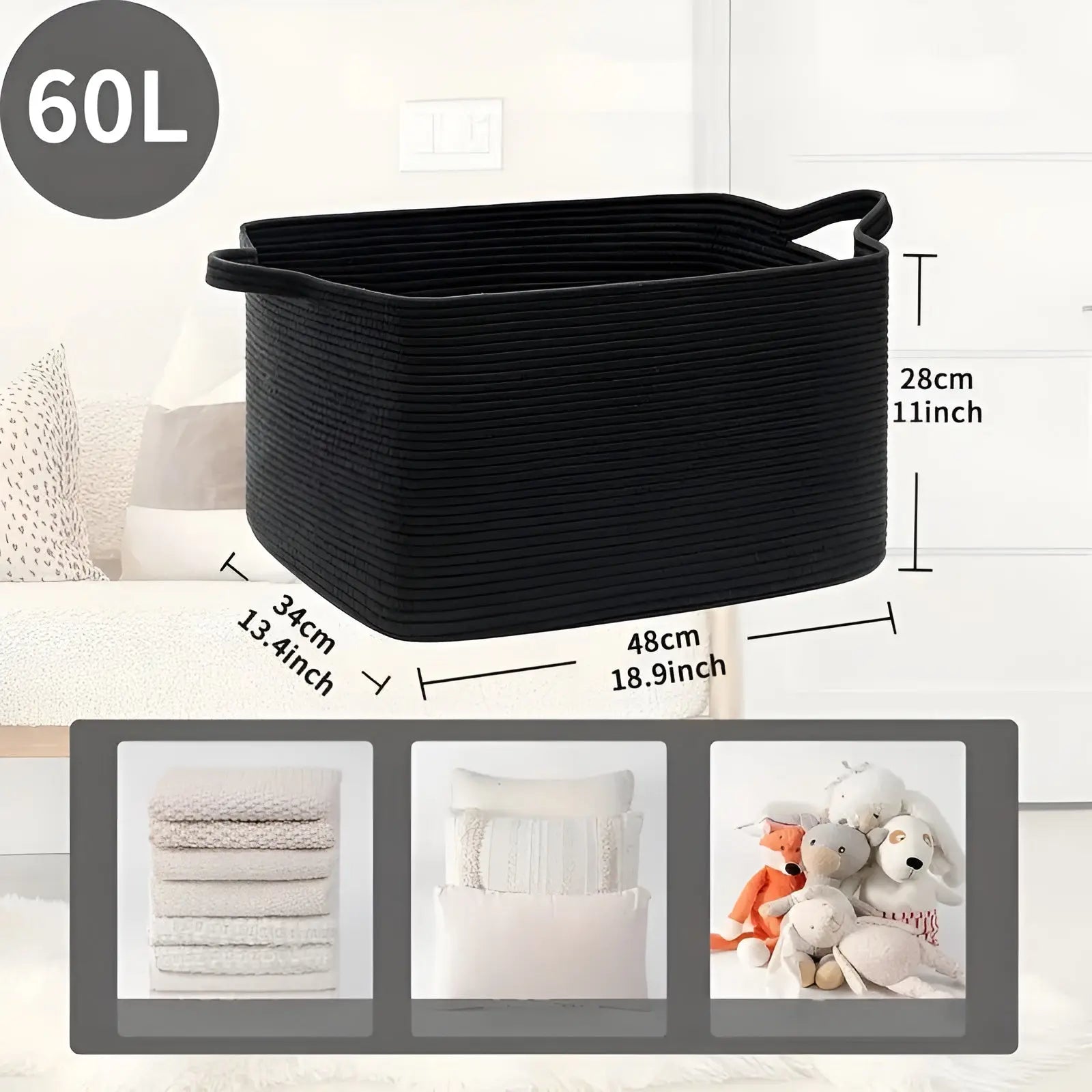Storage Basket Woven Cotton Rope Spacious Comfortable Handles