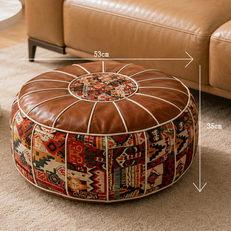 Storage Ottoman Kilim Patchwork Padded Faux Leather Seat