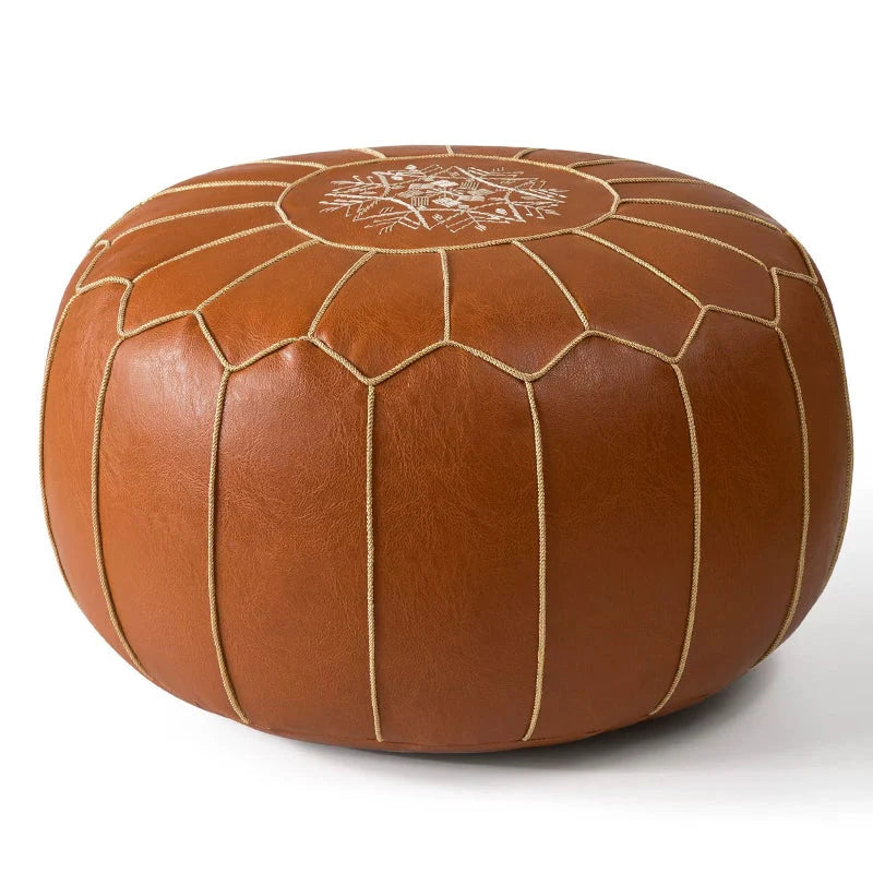 Storage Pouf Hand-Embroidered Hidden Storage & Water-Repellent Faux Leather