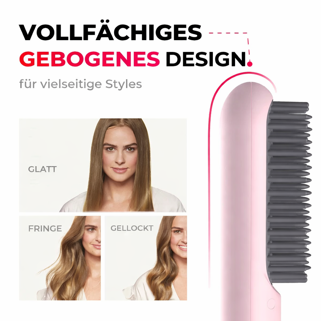 Straightening Brush Wireless Rechargeable Quick-Heat Travel-Friendly