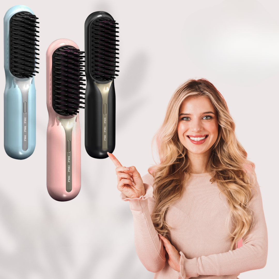 Straightening Brush Wireless Rechargeable Quick-Heat Travel-Friendly