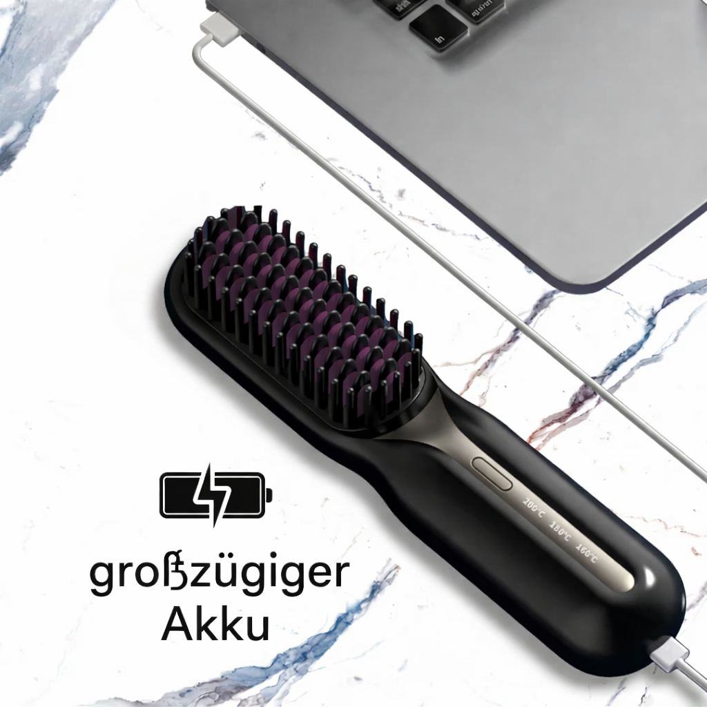 Straightening Brush Wireless Rechargeable Quick-Heat Travel-Friendly
