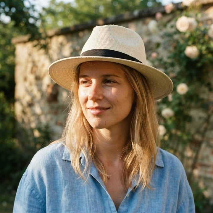 Straw Fedora Hat Handwoven UPF Breathable Adjustable Fit