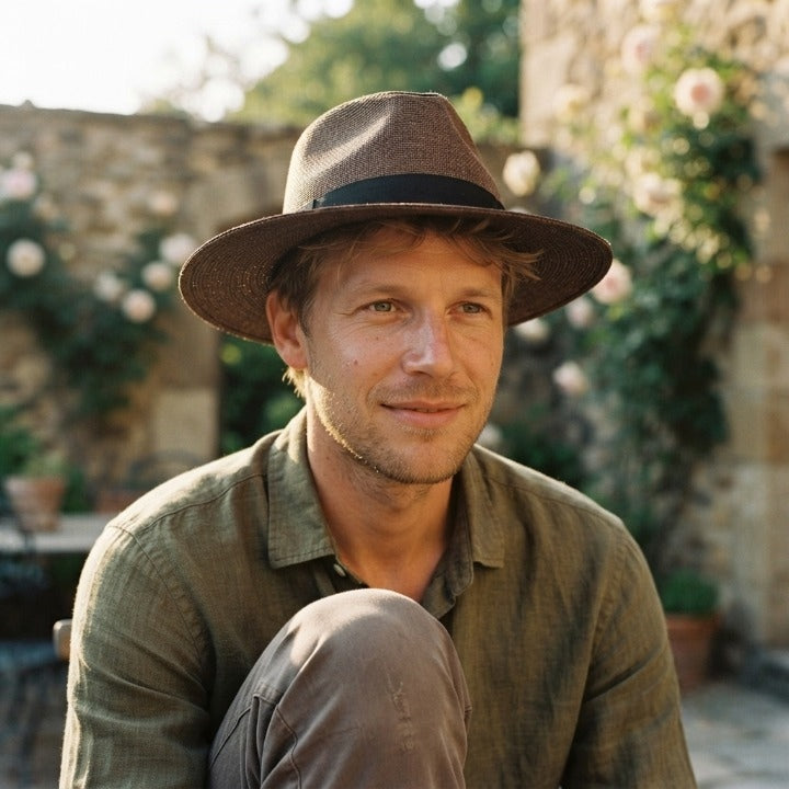 Straw Fedora Hat Handwoven UPF Breathable Adjustable Fit