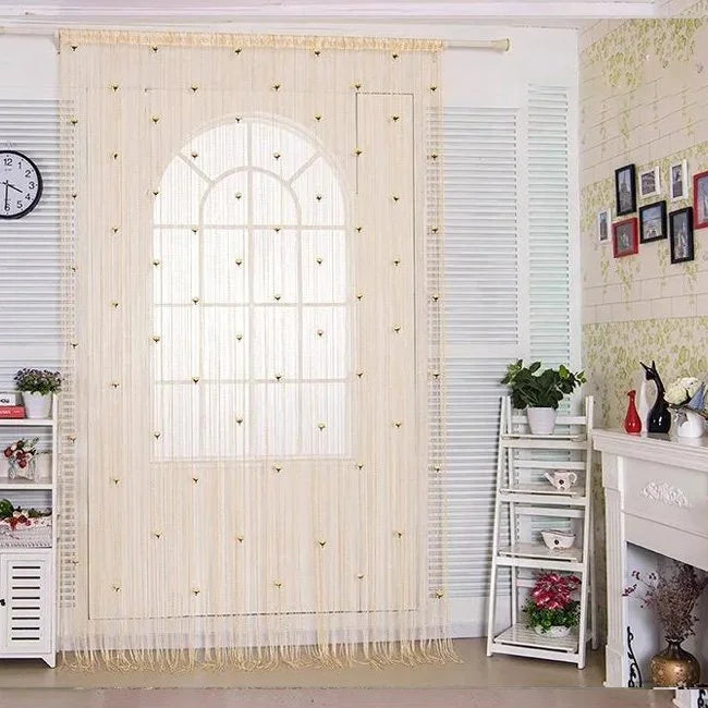 String Curtain Silk Roses Silver Wire No-Drill