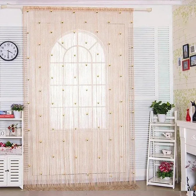 String Curtain Silk Roses Silver Wire No-Drill