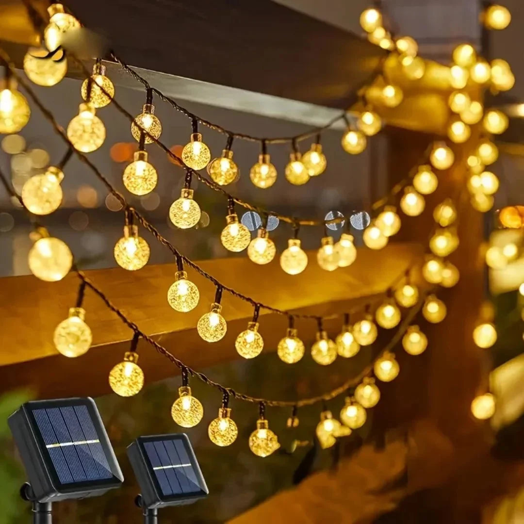 String Lights Solar Powered Crystal Globe Warm White