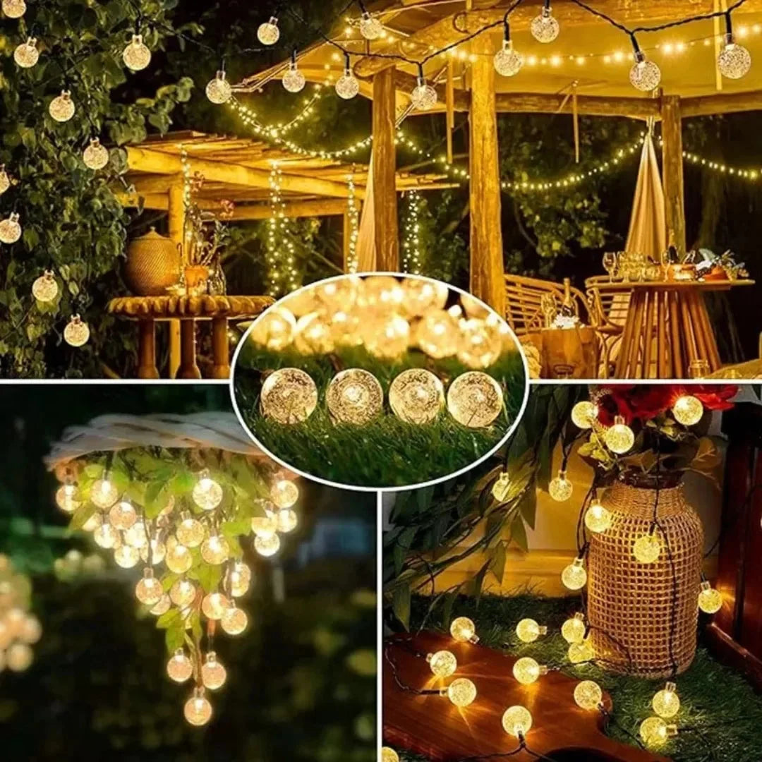 String Lights Solar Powered Crystal Globe Warm White
