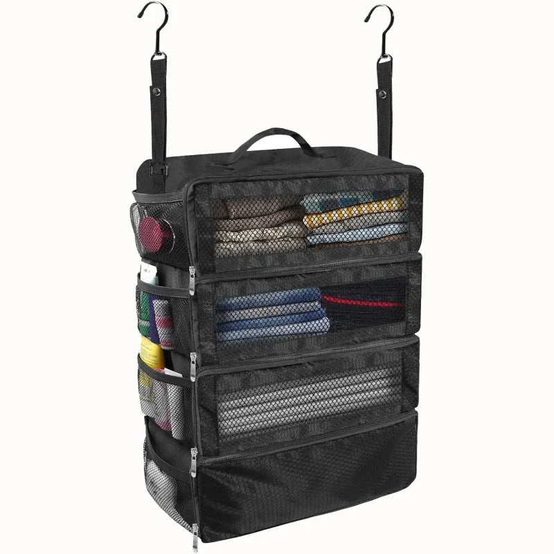 Suitcase Organizer Four Compartments Foldable Hanging Hooks