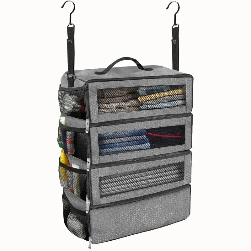 Suitcase Organizer Four Compartments Foldable Hanging Hooks