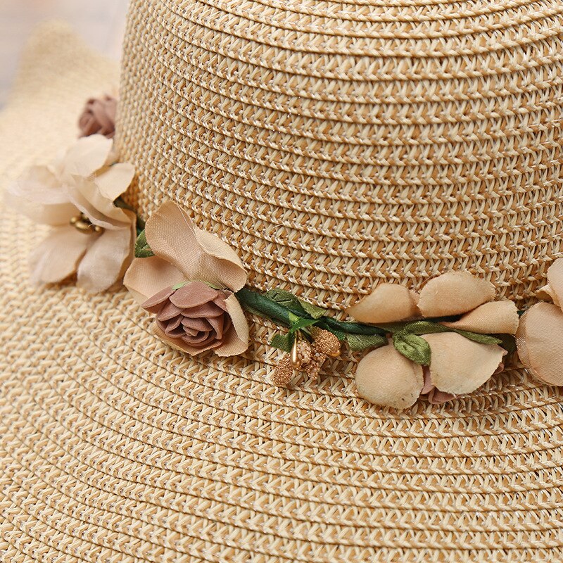 Sun Hat Wide Brim Breathable Floral Trim