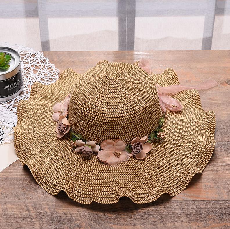 Sun Hat Wide Brim Breathable Floral Trim