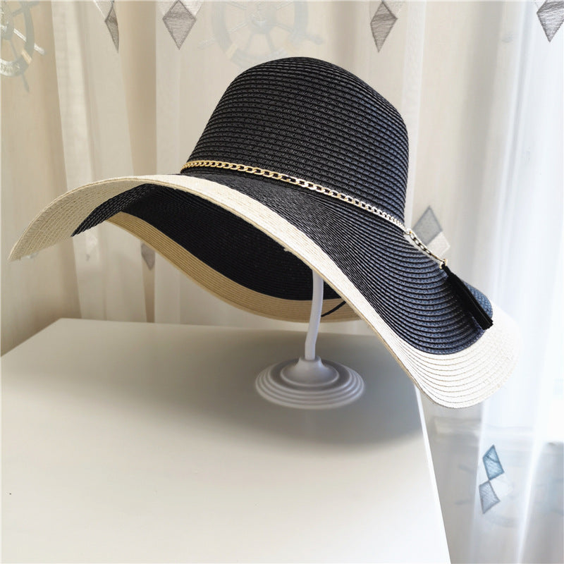 Sun Hat Wide Brim UV Protection Gold Chain
