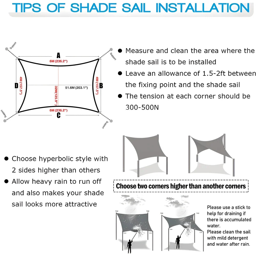 Sun Sail Rectangular Waterproof Polyester UV Protection