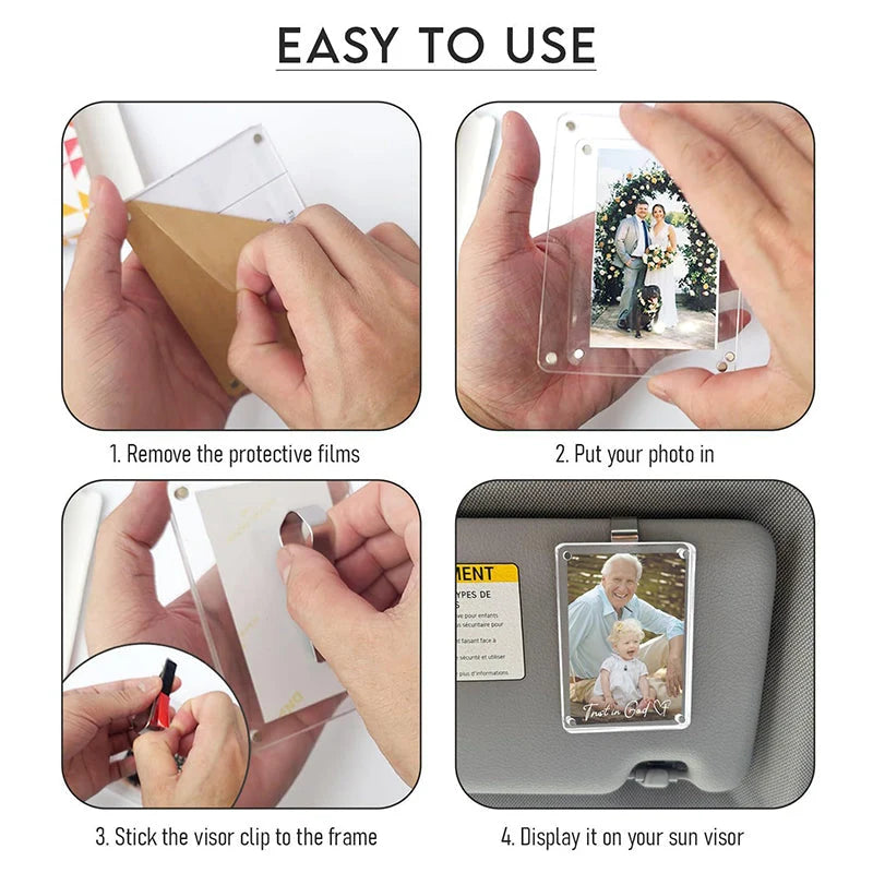 Sun Visor Photo Clip Universal Fit Crystal-Clear Acrylic