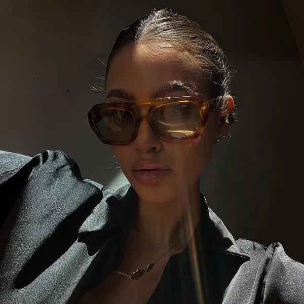 Sunglasses Hexagonal Frame Tortoiseshell Gradient Lenses