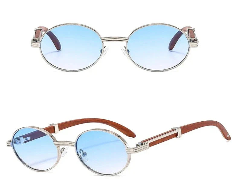 Sunglasses Oval Wooden Frame Lightweight UV Protection