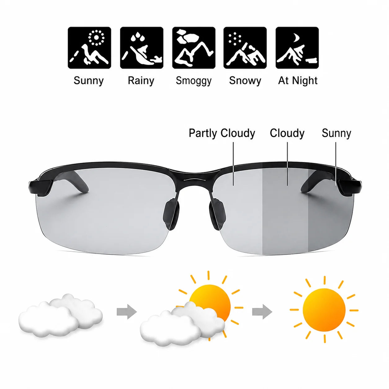 Sunglasses Photochromic Polarized UV400 Protection