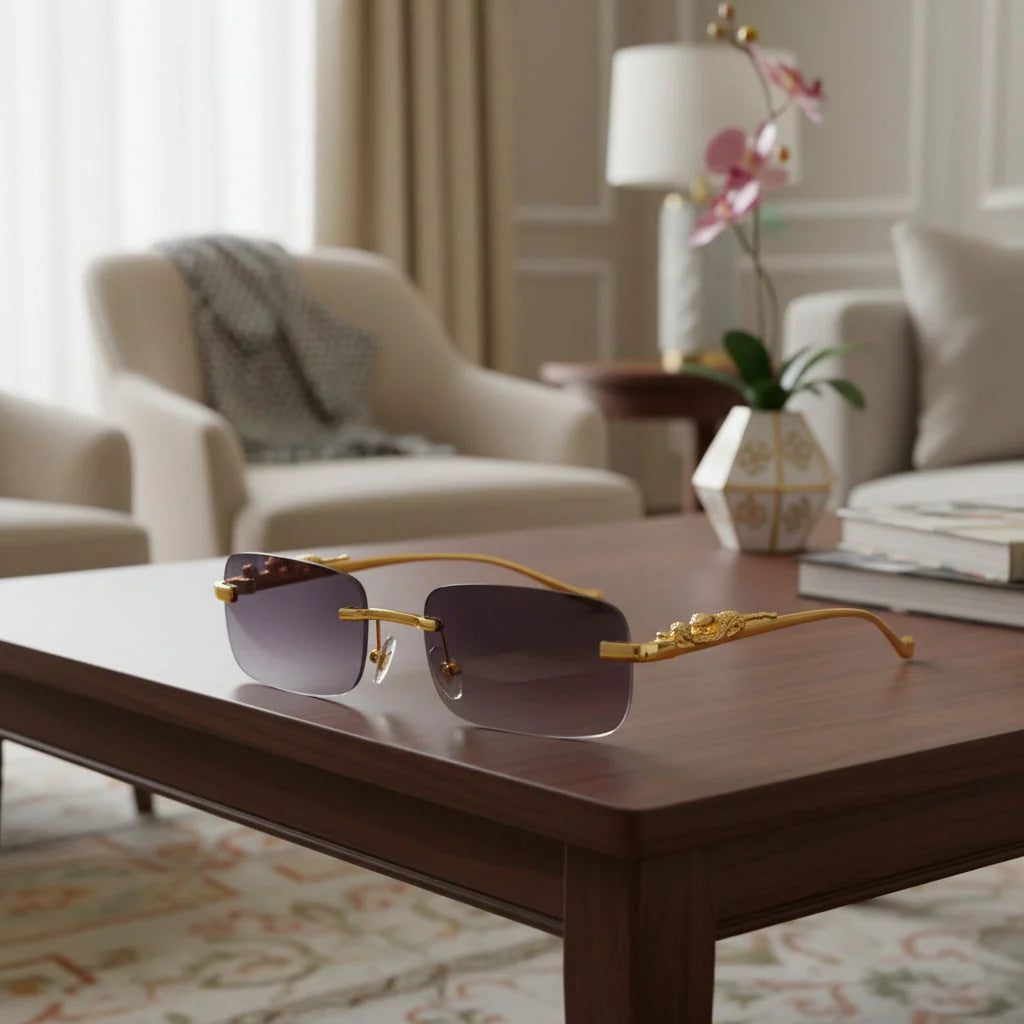 Sunglasses Rimless Leopard Temple Gradient Lenses & UV400