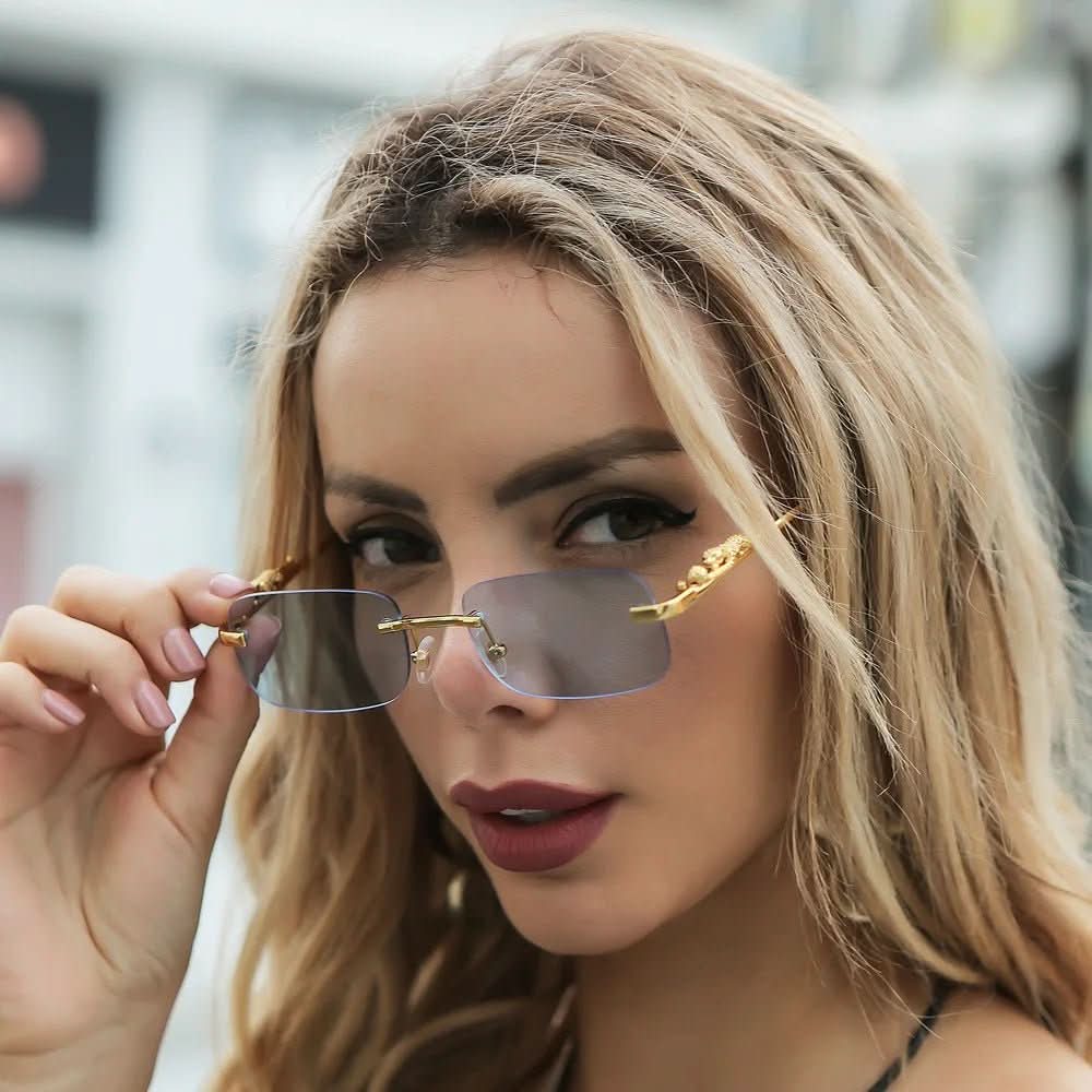 Sunglasses Rimless Leopard Temple Gradient Lenses & UV400