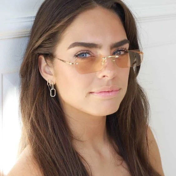 Sunglasses Rimless Rectangular Lightweight Metal Temples & UV Protection