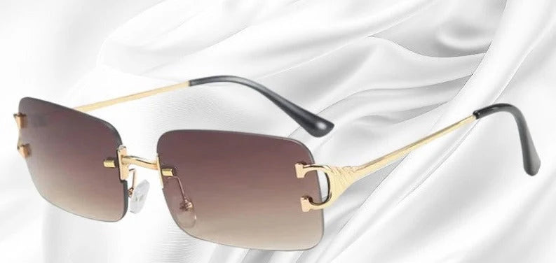 Sunglasses Rimless Rectangular Lightweight Metal Temples & UV Protection